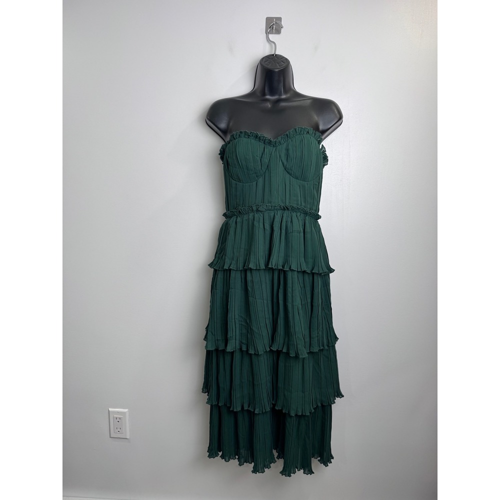 NWT Lovers and Friends Alex Midi Dress Green Strapless Tiered Size Small